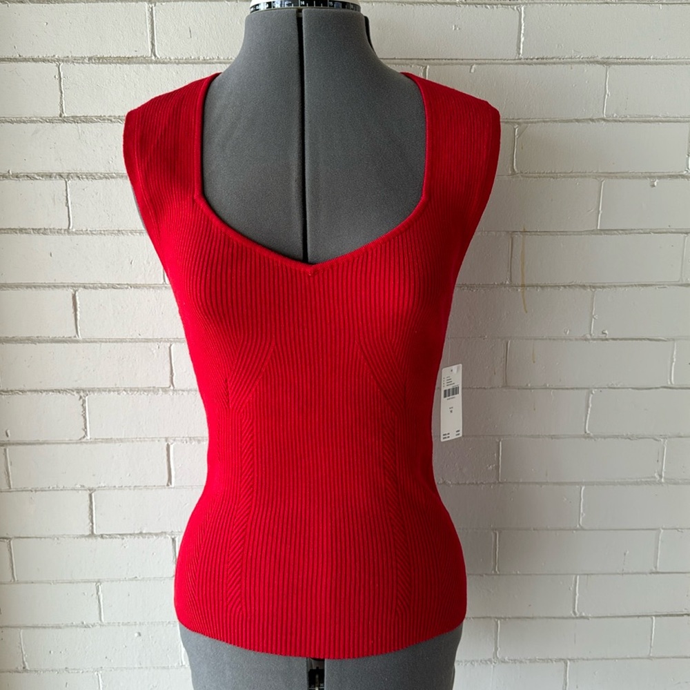 Anthropologie red sleeveless mortified V neck sweater top